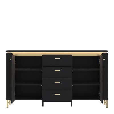 Genoa Sideboard 2 Door 4 Drawer in Black Matt/Gold – FTG, view 2