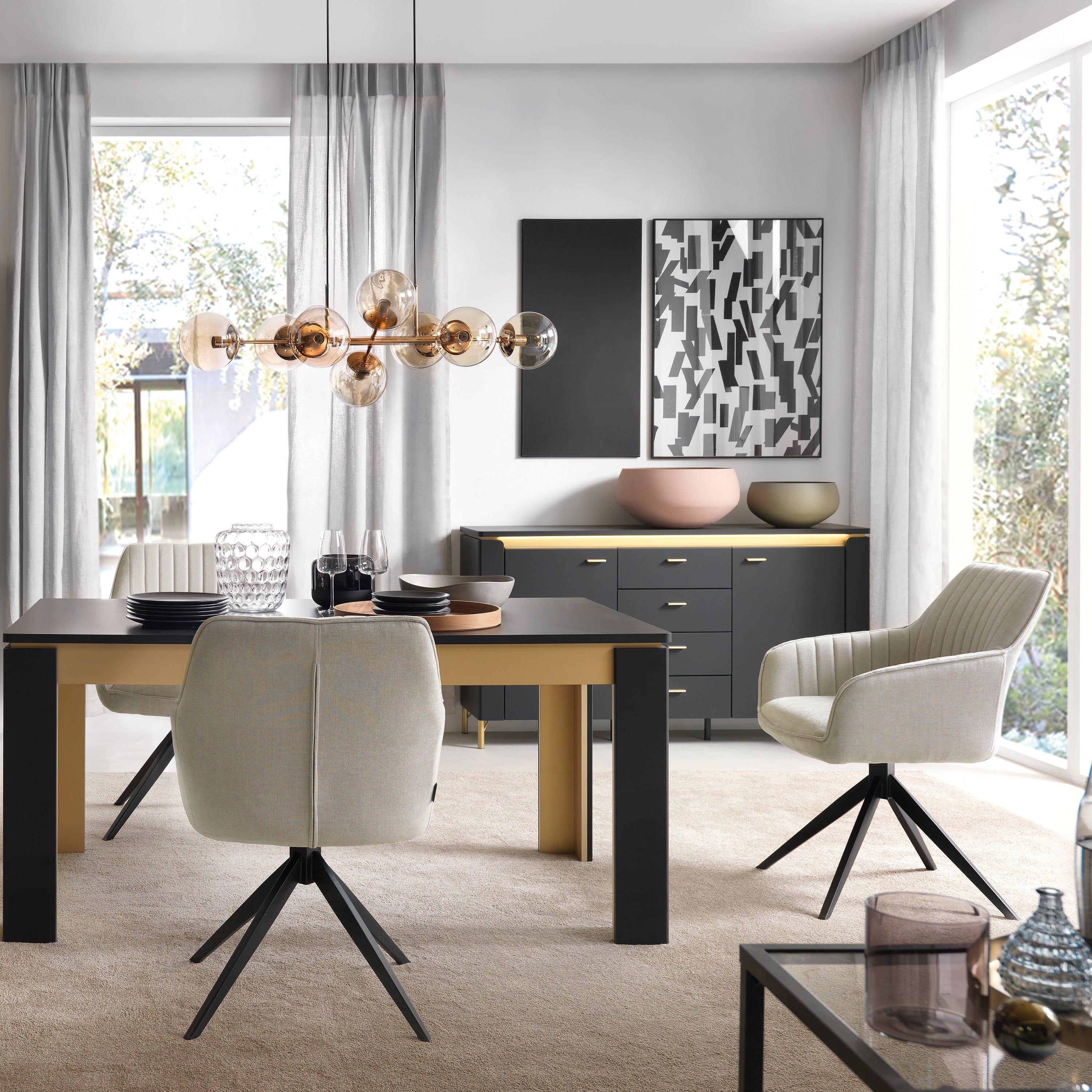 Genoa Sideboard 2 Door 4 Drawer in Black Matt/Gold – FTG, view 3