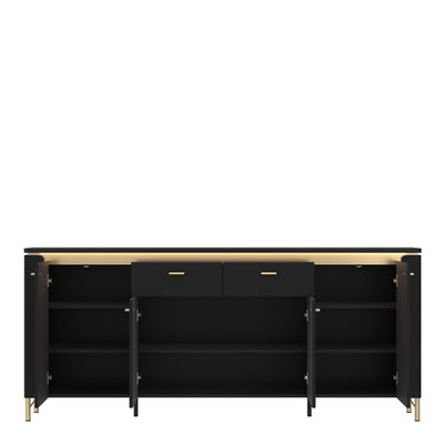 Genoa Sideboard 4 Door 2 Drawer in Black Matt/Gold – FTG, view 2