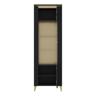 Genoa Vitrin 1 Door in Black Matt/Gold – FTG, view 2