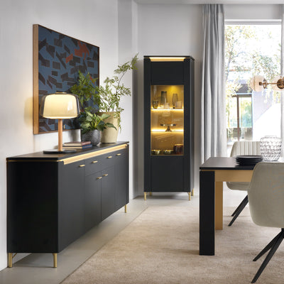 Genoa Vitrin 1 Door in Black Matt/Gold – FTG, view 3