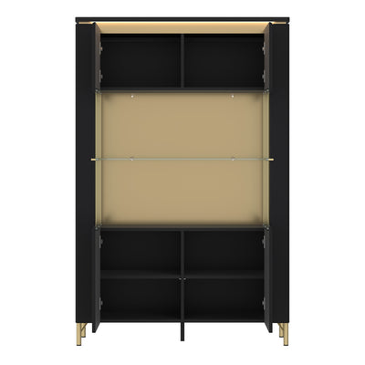 Genoa Vitrin 2 Door in Black Matt/Gold – FTG, view 2