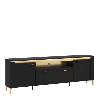 Genoa TV Cabinet 2 Door 1 Drawer 200cm Wide in Black Matt/Gold – FTG