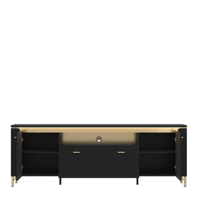 Genoa TV Cabinet 2 Door 1 Drawer 200cm Wide in Black Matt/Gold – FTG, view 2