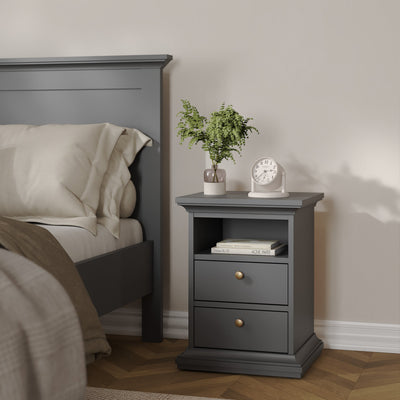 Paris Bedside 2 Drawers in Matt Grey – FTG, view 7
