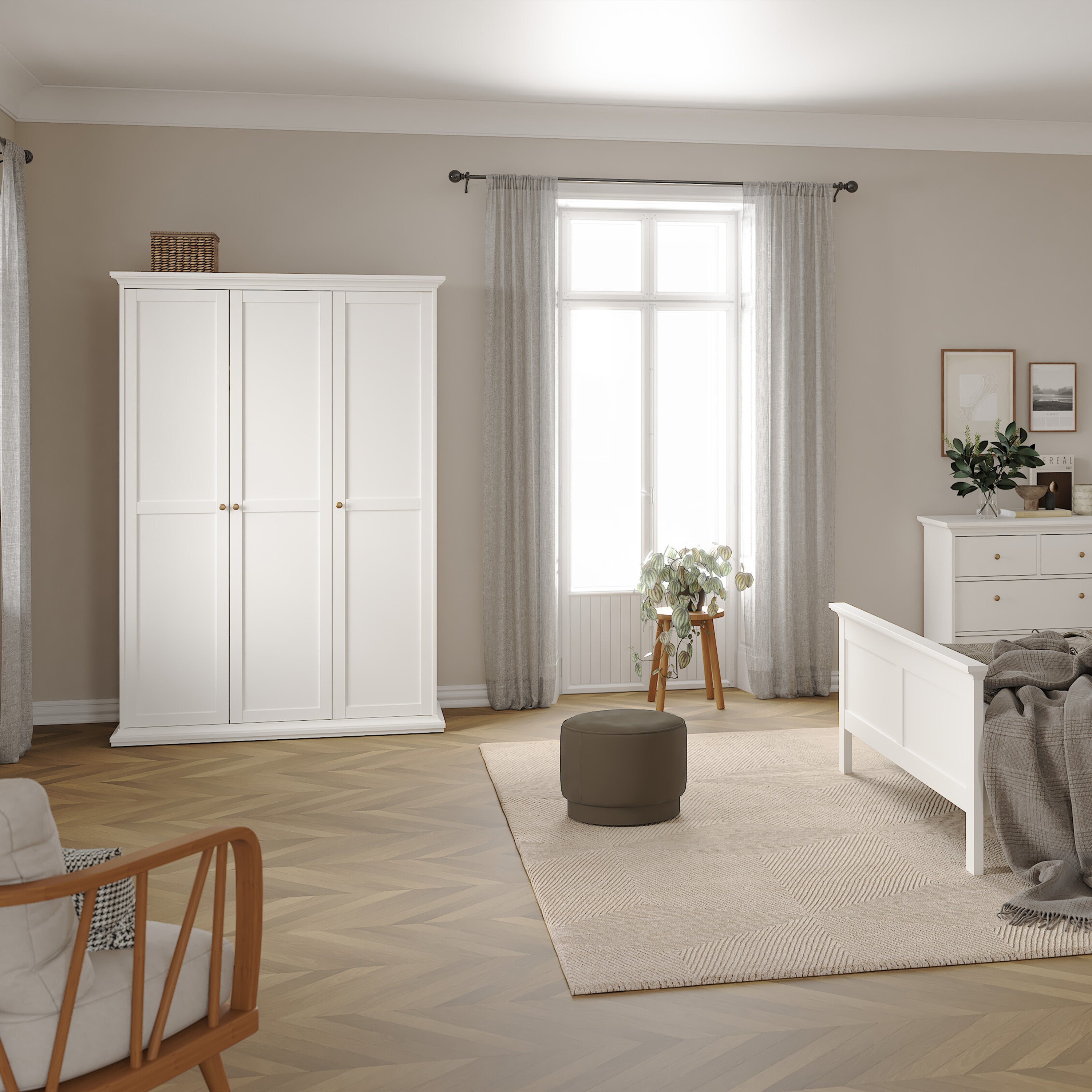 Paris Wardrobe with 3 Doors in White – FTG, view 7
