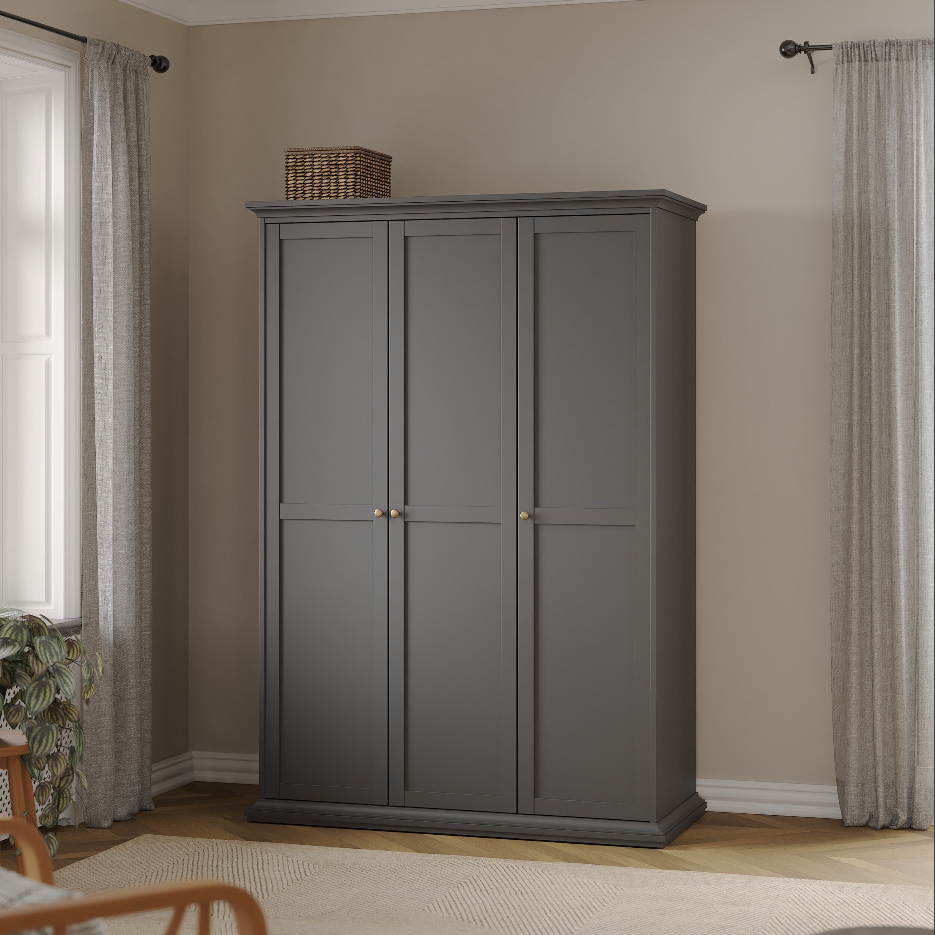Paris Wardrobe with 3 Doors in Matt Grey – FTG, view 8