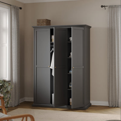 Paris Wardrobe with 3 Doors in Matt Grey – FTG, view 9