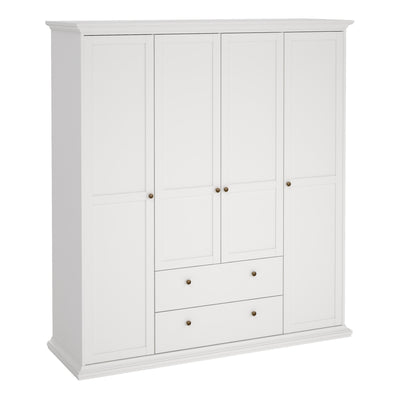 Paris Wardrobe with 4 Doors and 2 Drawers in White – FTG