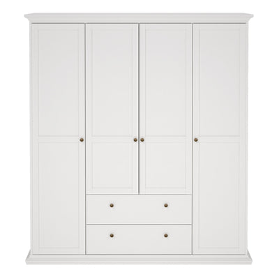 Paris Wardrobe with 4 Doors and 2 Drawers in White – FTG, view 2
