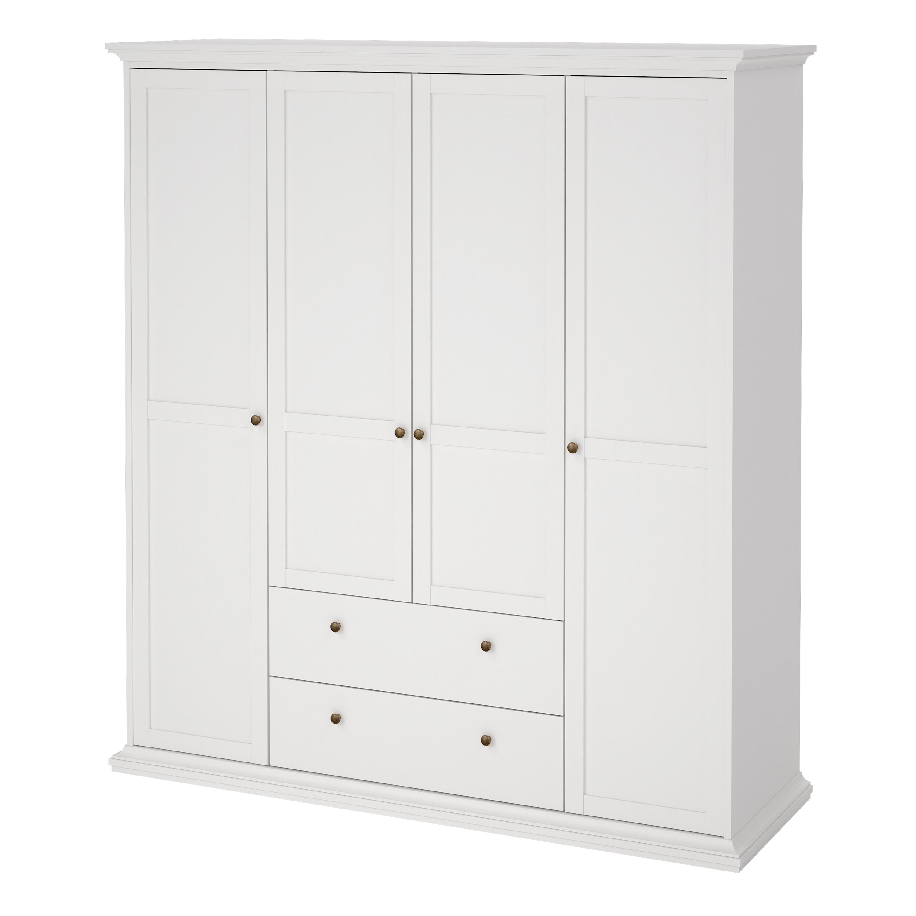 Paris Wardrobe with 4 Doors and 2 Drawers in White – FTG, view 3