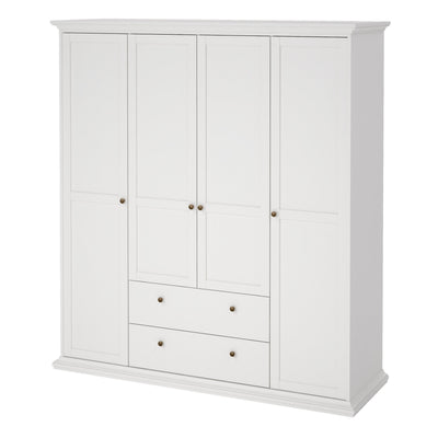 Paris Wardrobe with 4 Doors and 2 Drawers in White – FTG, view 3