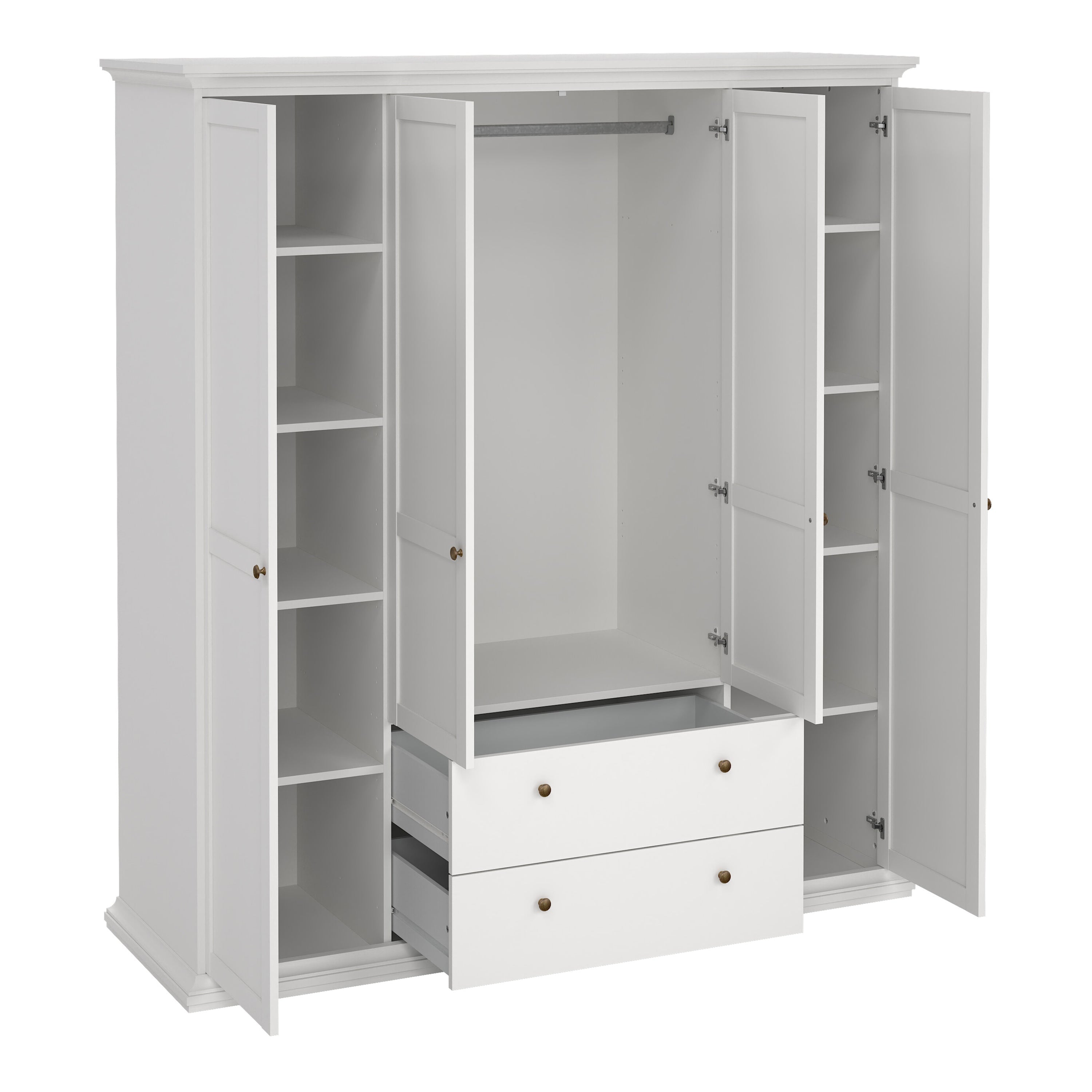 Paris Wardrobe with 4 Doors and 2 Drawers in White – FTG, view 5