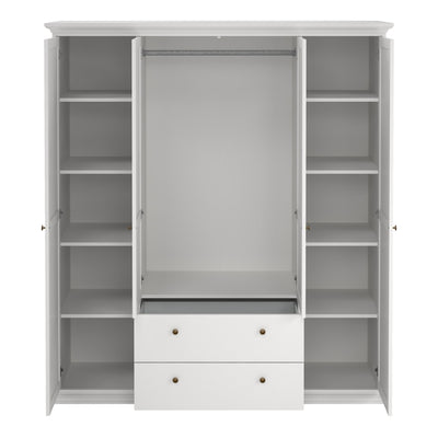 Paris Wardrobe with 4 Doors and 2 Drawers in White – FTG, view 6