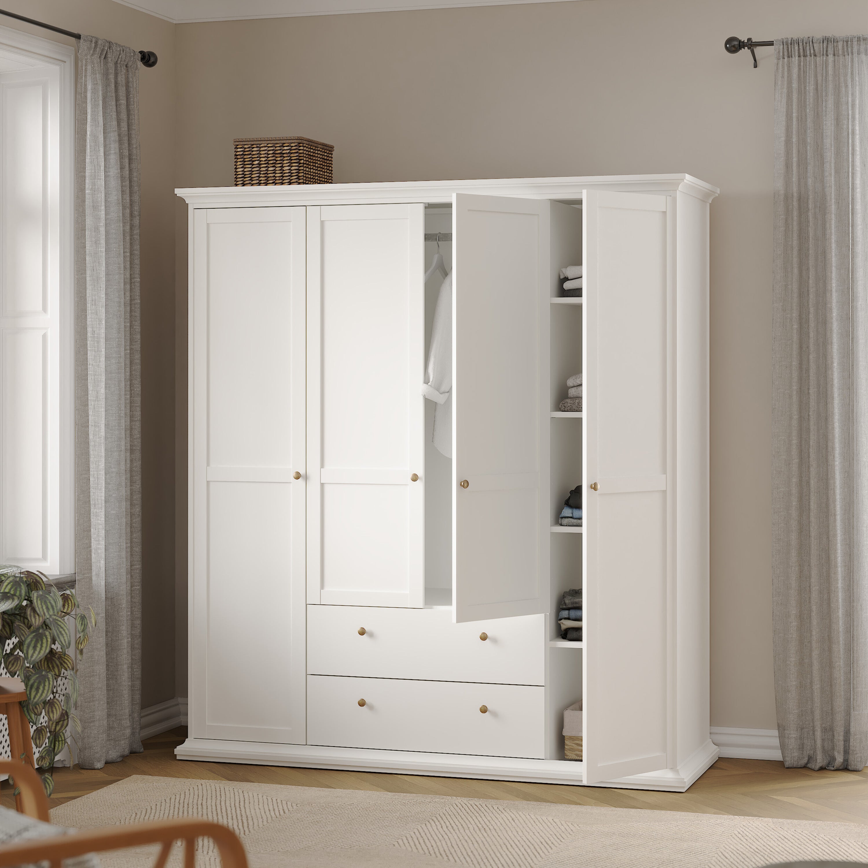Paris Wardrobe with 4 Doors and 2 Drawers in White – FTG, view 9