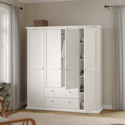 Paris Wardrobe with 4 Doors and 2 Drawers in White – FTG, view 9