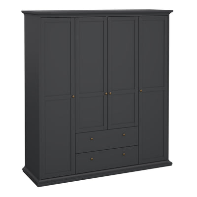 Paris Wardrobe with 4 Doors and 2 Drawers in Matt Grey – FTG