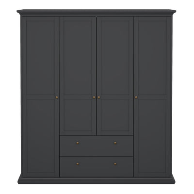 Paris Wardrobe with 4 Doors and 2 Drawers in Matt Grey – FTG, view 2