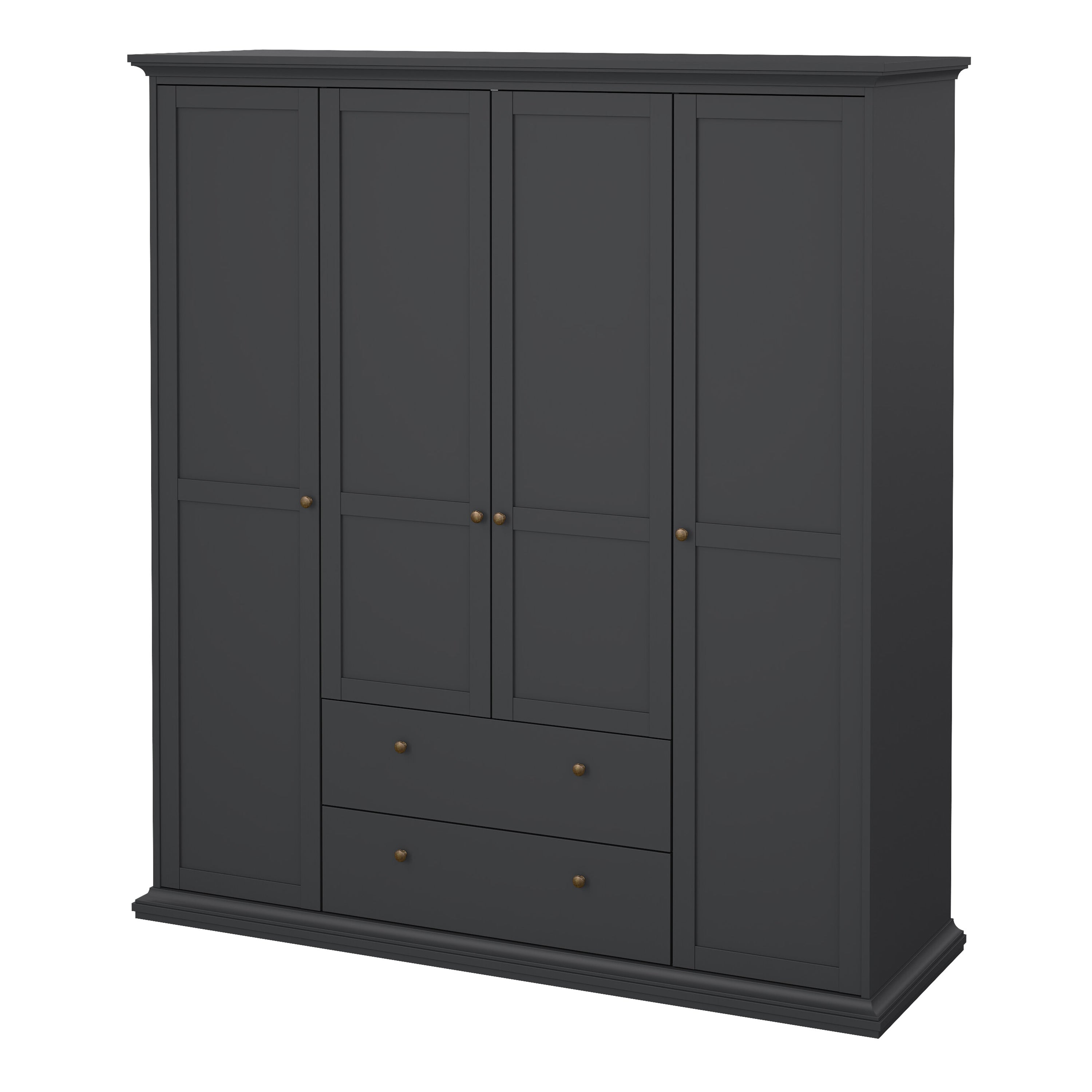 Paris Wardrobe with 4 Doors and 2 Drawers in Matt Grey – FTG, view 3