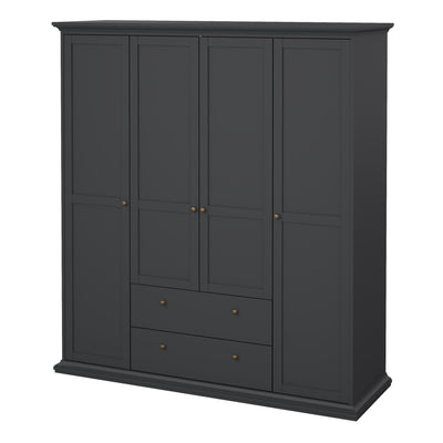Paris Wardrobe with 4 Doors and 2 Drawers in Matt Grey – FTG, view 3