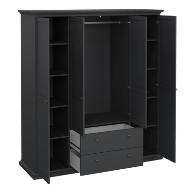 Paris Wardrobe with 4 Doors and 2 Drawers in Matt Grey – FTG, view 5