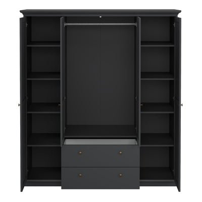 Paris Wardrobe with 4 Doors and 2 Drawers in Matt Grey – FTG, view 6