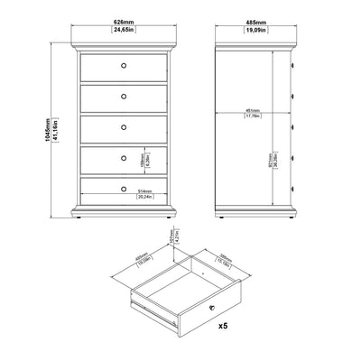 Paris Chest 5 Drawers in Matt Grey – FTG, view 10