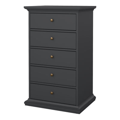 Paris Chest 5 Drawers in Matt Grey – FTG, view 3