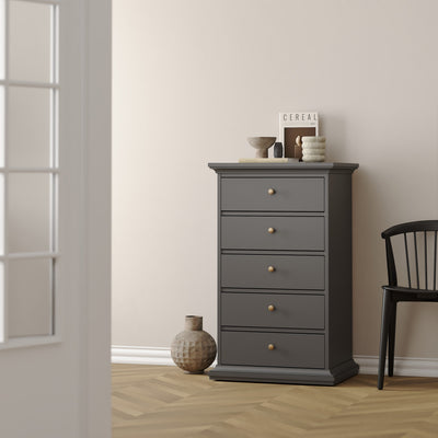 Paris Chest 5 Drawers in Matt Grey – FTG, view 7