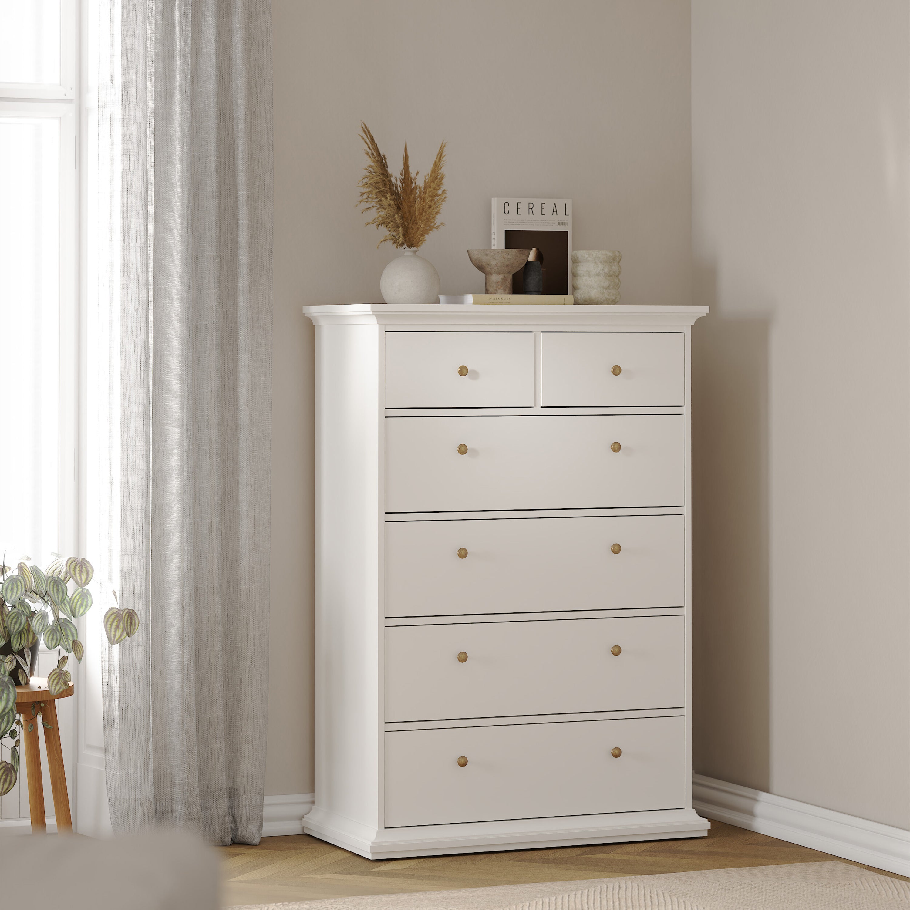 Paris Chest of 6 Drawers in White – FTG, view 8