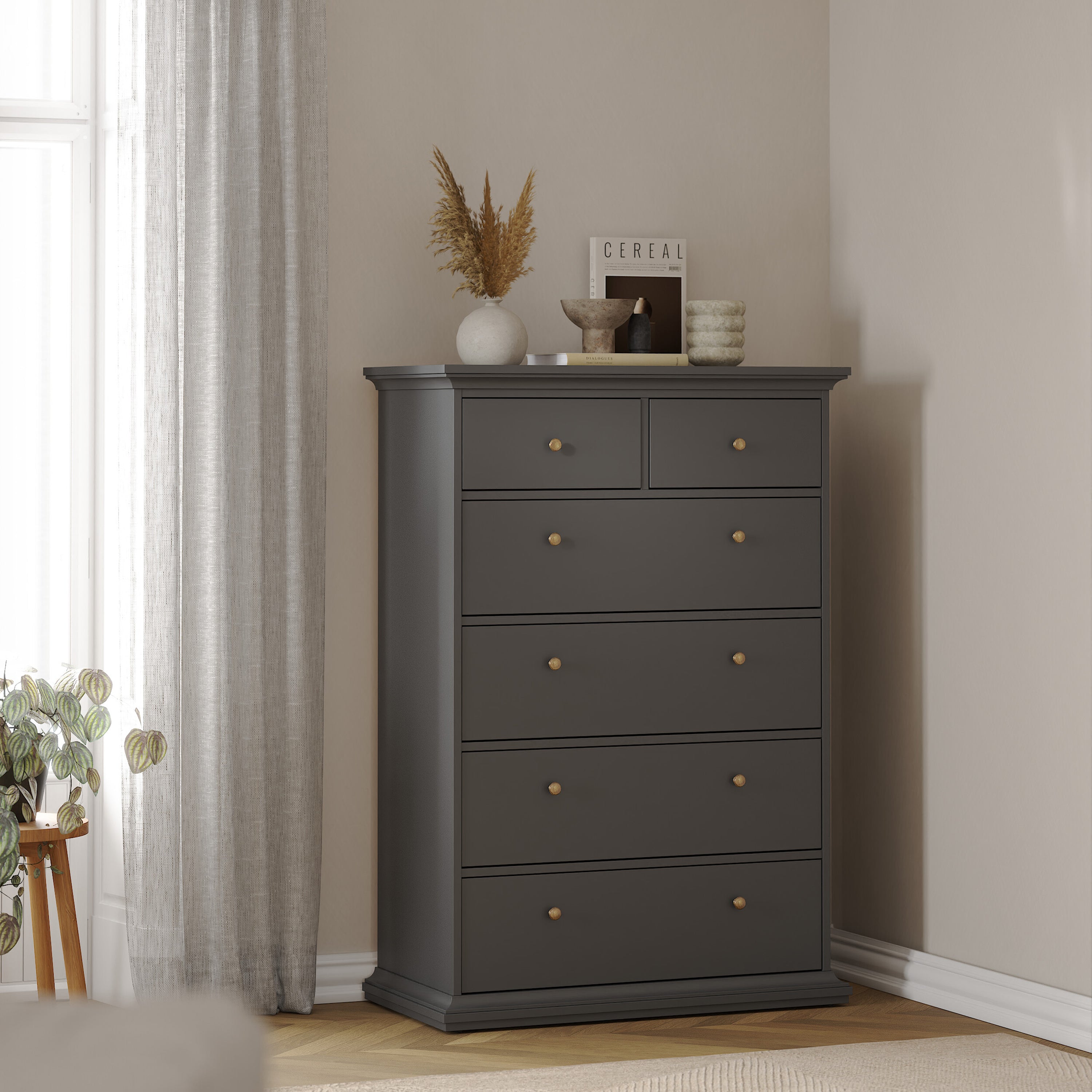 Paris Chest of 6 Drawers in Matt Grey – FTG, view 7