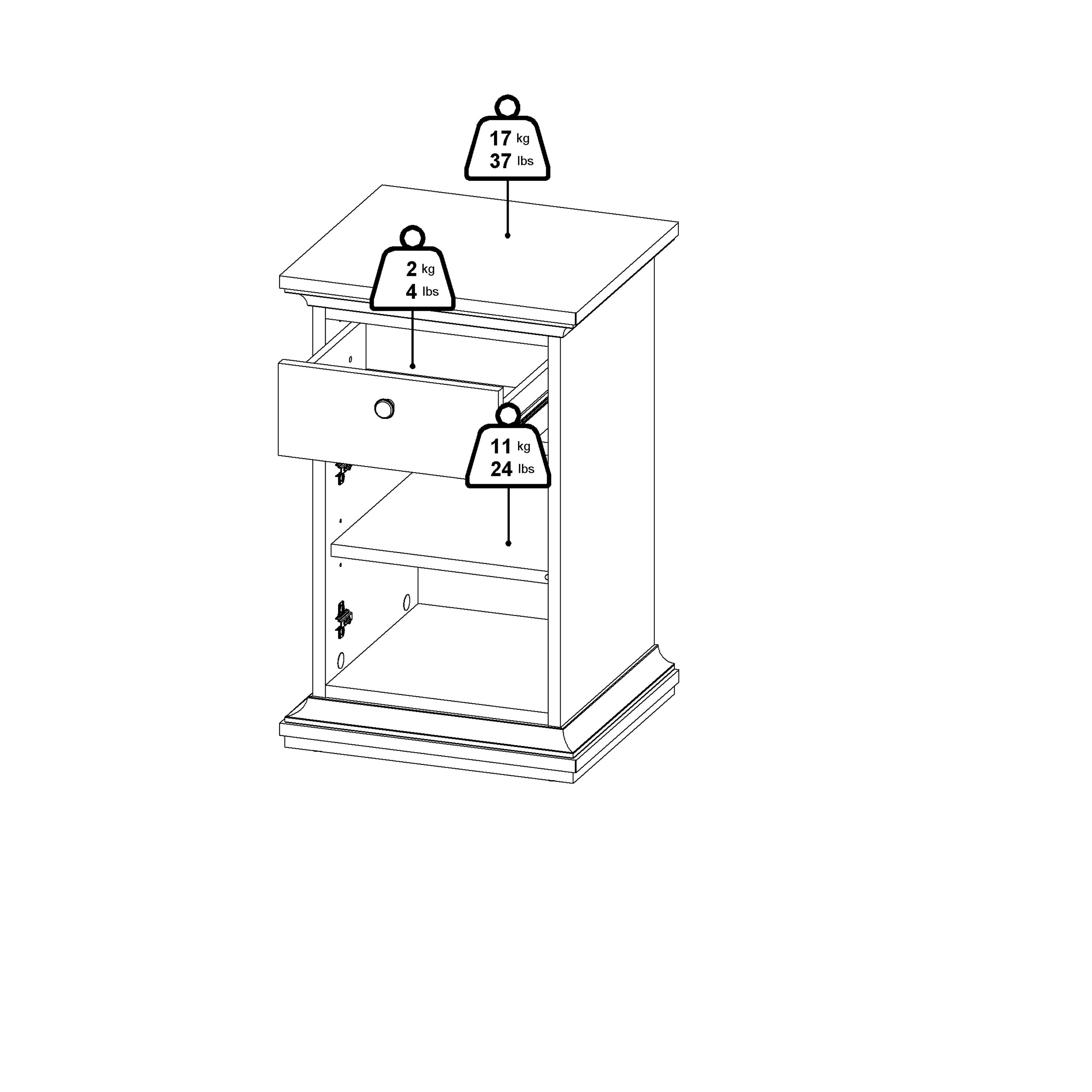 Paris Nightstand 1 Door + 1 Drawer in White – FTG, view 15