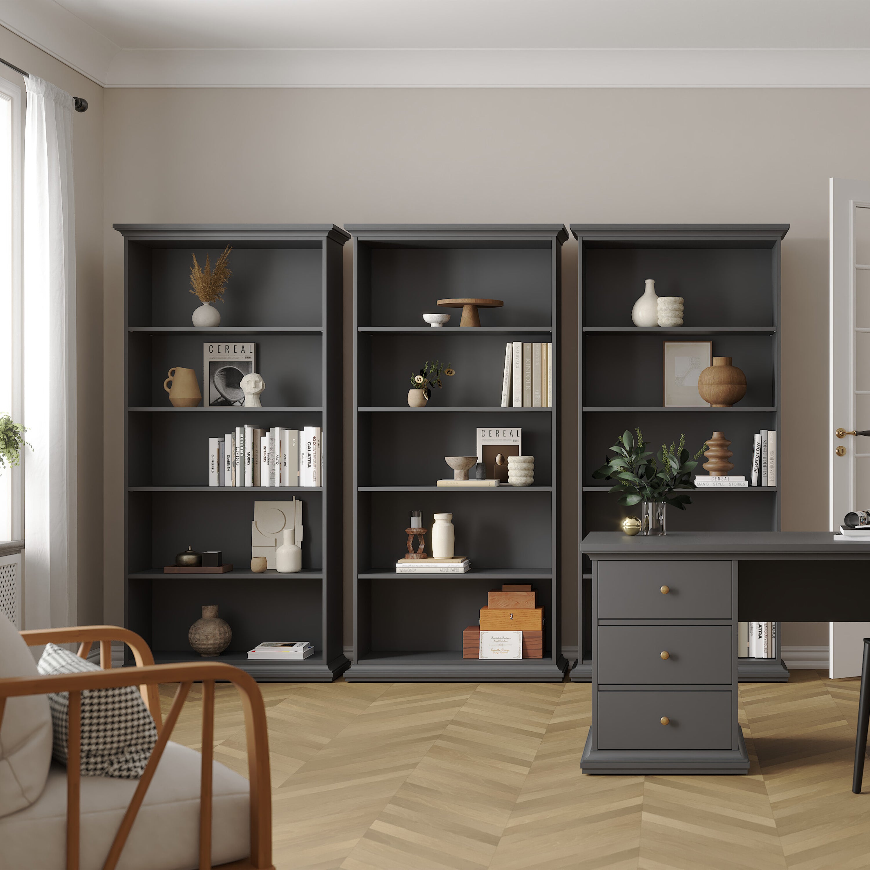 Paris Tall Bookcase in Matt Grey – FTG, view 5
