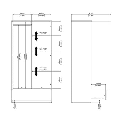 Naia Wardrobe with 2 Doors 1 Drawer in White High Gloss – FTG, view 6