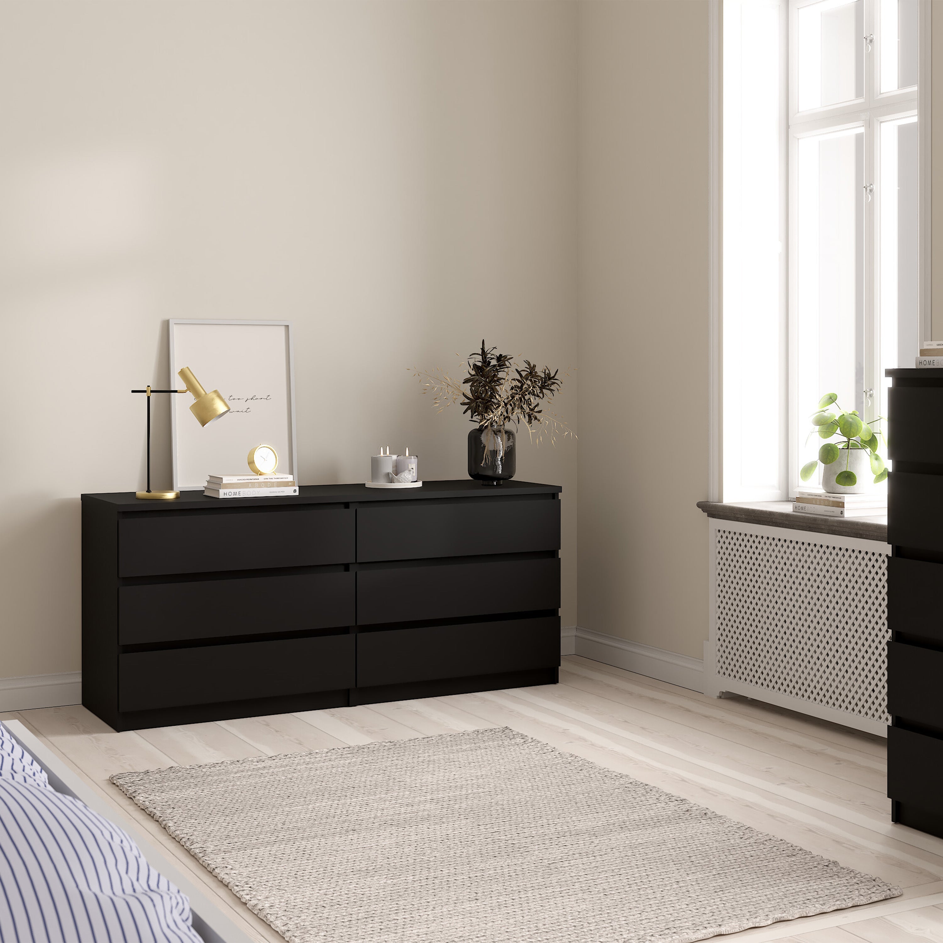Naia Wide Chest of 6 Drawers (3+3) in Black Matt – FTG, view 5