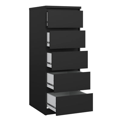 Naia Narrow Chest of 5 Drawers in Black Matt – FTG, view 4
