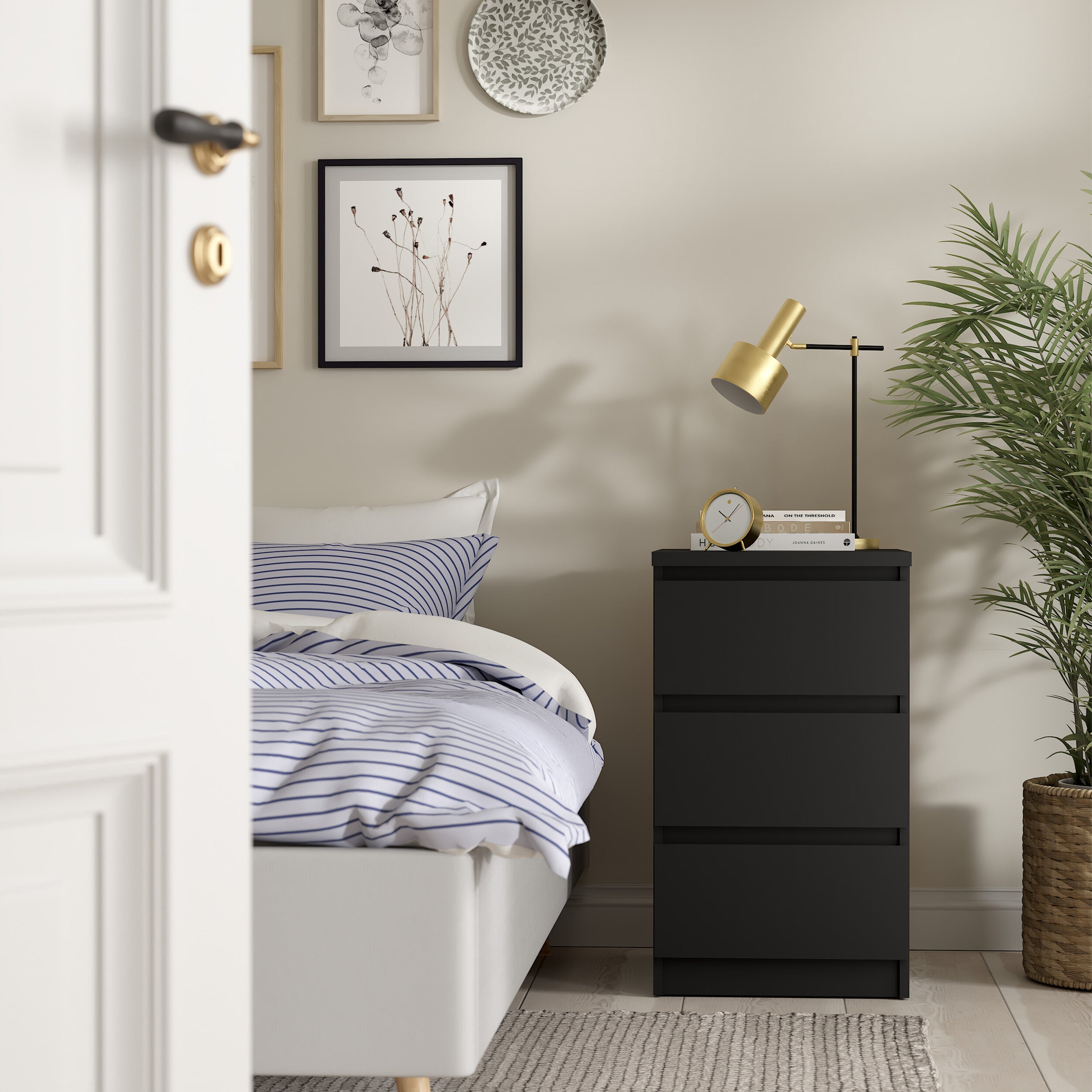 Naia Bedside 3 Drawers in Black Matt – FTG, view 5