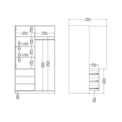 Naia Wardrobe with 1 Sliding Door and 1 Door + 3 Drawers in White – FTG, view 7