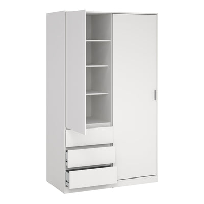 Naia Wardrobe with 1 Sliding Door and 1 Door + 3 Drawers in White – FTG, view 12