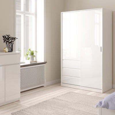 Naia Wardrobe with 1 Sliding Door and 1 Door + 3 Drawers in White – FTG