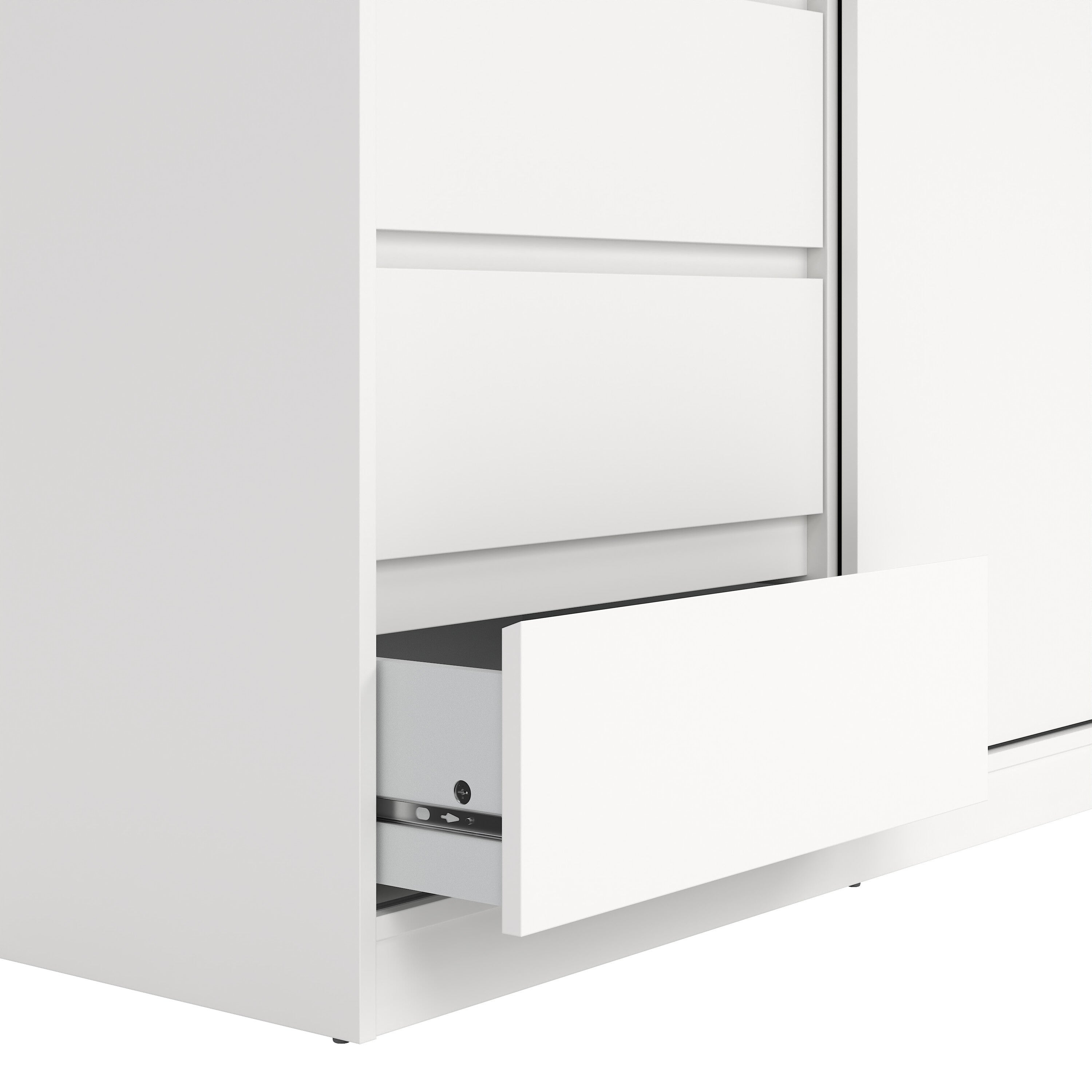 Naia Wardrobe with 1 Sliding Door and 1 Door + 3 Drawers in White – FTG, view 5