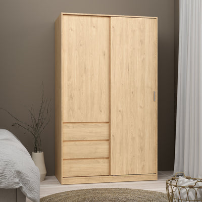 Naia Wardrobe with 1 Sliding Door 1 Door 3 Drawers in Jackson Hickory Oak – FTG, view 2