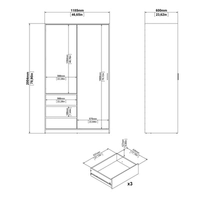 Naia Wardrobe with 1 Sliding Door 1 Door 3 Drawers in Jackson Hickory Oak – FTG, view 9