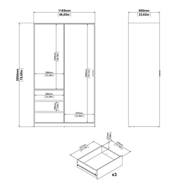 Naia Wardrobe with 1 Sliding Door 1 Door 3 Drawers in White High Gloss – FTG, view 10