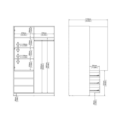Naia Wardrobe with 1 Sliding Door 1 Door 3 Drawers in White High Gloss – FTG, view 11