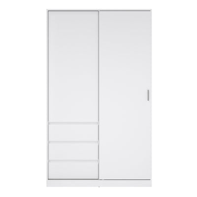 Naia Wardrobe with 1 Sliding Door 1 Door 3 Drawers in White High Gloss – FTG, view 3