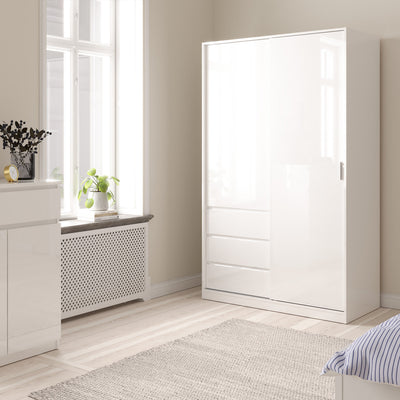 Naia Wardrobe with 1 Sliding Door 1 Door 3 Drawers in White High Gloss – FTG, view 6