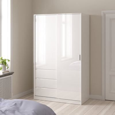 Naia Wardrobe with 1 Sliding Door 1 Door 3 Drawers in White High Gloss – FTG, view 2