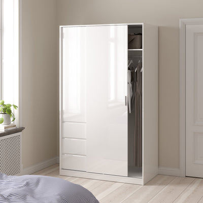 Naia Wardrobe with 1 Sliding Door 1 Door 3 Drawers in White High Gloss – FTG, view 7