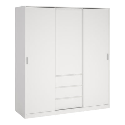 Naia Wardrobe with 2 Sliding Doors + 1 Door + 3 Drawers in White – FTG
